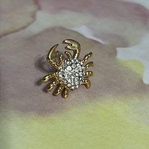 Crab Rhinetone Pin Brooch Gold Costume Jewelry